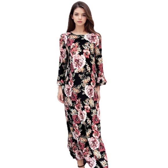 DEVORAH'S SECRET Maxi Dress Black Floral Fantasy - Picture 4 of 4